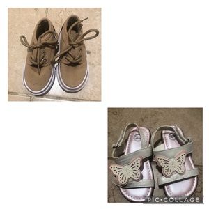 Bundle kids Shoes Size 6. Butterfly sandals and beige lace up shoes.